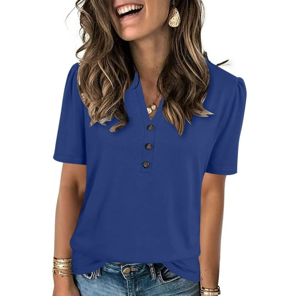 Women Tops Savings Sawvnm Summer Tops Shirt for Women Women's Short Sleeved Solid Color Round Neck T-shirt Top Ladies Tops and Blouses