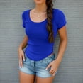 thumbnail image 1 of Women Tops Sawvnm Women's Casual Solid Color Short-Sleeved U-Neck Top under $5.00 Blue L, 1 of 6