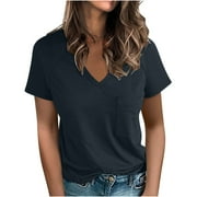 Women Tops Sawvnm Womens Solid Color T-shirt Short Sleeve Short Sleeve Crew Neck Top/Shirt 2024 under $5.00 Black L