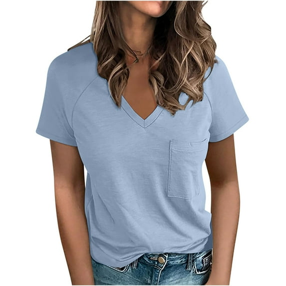Women Tops Sawvnm Women's Solid Color T-shirt Short Sleeve Short Sleeve Crew Neck Top/Shirt 2024 under $5.00 Blue L