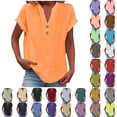 thumbnail image 1 of Women Tops Sawvnm Women's Tops Fashion Solid Button Shirt Female V-Neck Loose T-shirt Blouse Orange L, 1 of 6
