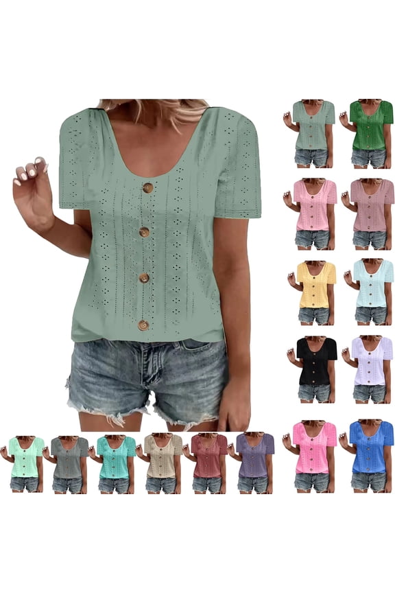 Women Tops Ndbuld Womens Fashion Summer Short Sleeve Round-Neck Solid Casaul Tops T-shirt .00 Green L