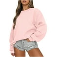 thumbnail image 1 of Women Tops Solid Color Round Neck Casual Sweatshirt Long Sleeve Fashion Lightweight Tops for Women 2023 Oversized Tshirts Shirts for Women Stretch Trendy Going Out Women Tops（Pink,S）, 1 of 7