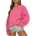 thumbnail image 1 of Women Tops Solid Color Round Neck Daily Sweatshirt Long Sleeve Fashion Lightweight Tops for Women 2023 Oversized Tshirts Shirts for Women Stretch Trendy Going Out Women Tops（Hot Pink,L）, 1 of 7