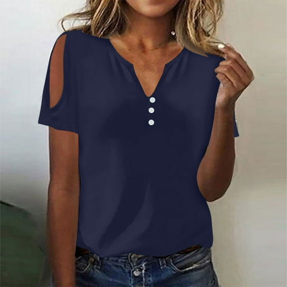 Women Tops Summer Fashion Solid Color V-neck Casual Short Sleeved Top Short Sleeved V-neck Top/Shirt