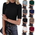 thumbnail image 1 of Women Tops Summer Short Sleeve Sweaters Mock Neck Ribbed Knit Dressy Casual Work Blouse 2026 Spring Trendy Army Green S, 1 of 7