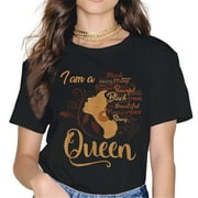 PRINI Women Tops T-Shirt African American Month Shirts I Am a Queen Graphics Shirt Casual Short Sleeve Crew Neck Shirts Gift Tee Black 3X-Large