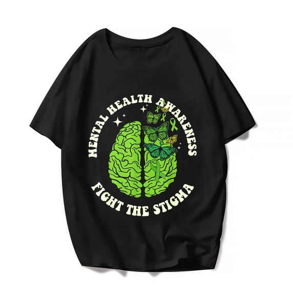 Women Tops T-Shirt Mental Health Awareness Fight The Stigma Graphics Shirt Casual Short Sleeve Shirts Gift Tee Black 3X-Large