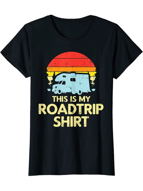 Women Tops This Is My Roadtrip Shirt Sunset Retro Camping Van RV Camper Casual T-Shirt