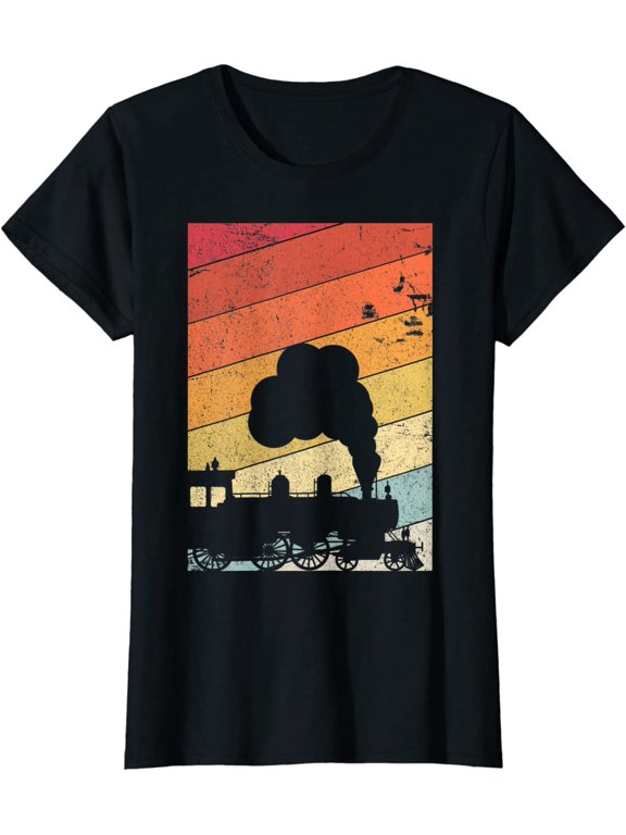 Women Tops Train Shirt Retro Style Steam Train Short Sleeve T-Shirt
