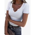 thumbnail image 1 of Women Tops V Neck Shirts Short Sleeve Casual Ribbed Slim Fitted T Shirts for Summer, 1 of 7