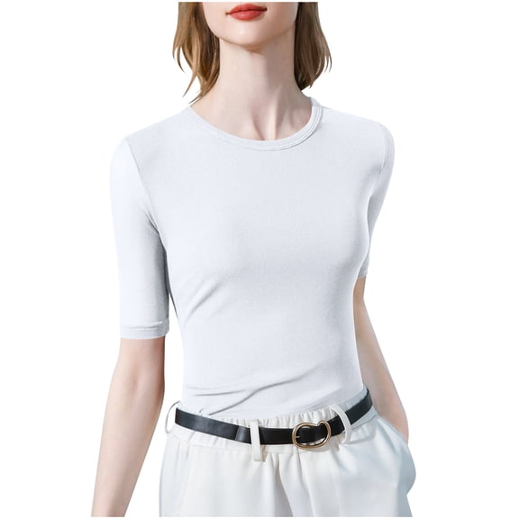 Women Tops, Women's Crew Neck Short Sleeve Tops Double Lined Slim Fit T Shirts Basic Tee Cloud Pro Collection