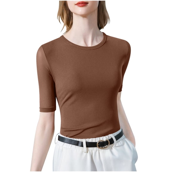 Women Tops, Women's Crew Neck Short Sleeve Tops Double Lined Slim Fit T Shirts Basic Tee Cloud Pro Collection