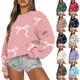 thumbnail image 1 of Women Tops Women's Long Sleeve Sweatshirt Casual Crewneck Loose Fit Pullover Fleece Tops, Bow Print Fall Winter Fashion with Soft Fabric for Comfortable Wear,Beige,L, 1 of 6