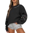thumbnail image 1 of Women Tops Women's Long Sleeve Sweatshirt Casual Crewneck Loose Fit Pullover Fleece Tops, Christmas Print Design, Comfortable and Warm Apparel,Black,S, 1 of 4