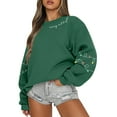 thumbnail image 1 of Women Tops Women's Long Sleeve Sweatshirt Casual Crewneck Loose Fit Pullover Fleece Tops, Christmas Print Design, Comfortable and Warm Apparel,Green,L, 1 of 4