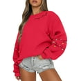 thumbnail image 1 of Women Tops Women's Long Sleeve Sweatshirt Casual Crewneck Loose Fit Pullover Fleece Tops, Christmas Print Design, Comfortable and Warm Apparel,Red,L, 1 of 4