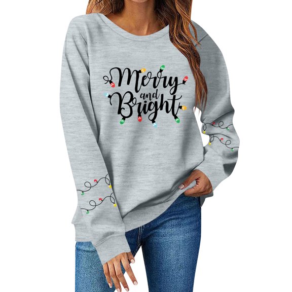 Women Tops Women's Long Sleeve Sweatshirt Casual Crewneck Loose Fit Pullover Fleece Tops for Christmas Print and Everyday Use