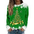 thumbnail image 1 of Women Tops Women's Long Sleeve Sweatshirt Casual Crewneck Loose Fit Pullover Fleece Tops with Christmas Print for Fashionable Holiday Outfits,Green,S, 1 of 6