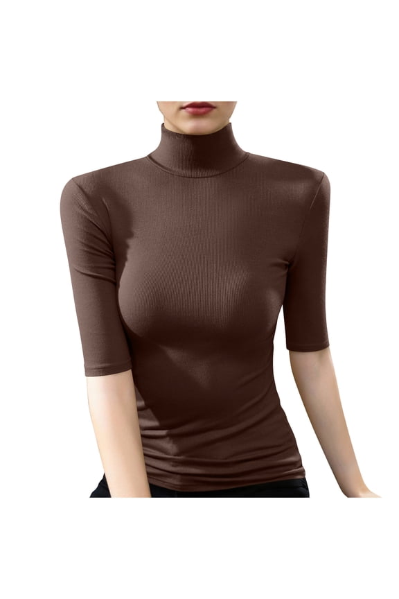 Women Tops, Women's Mock Turtle Neck Slim Fit Half Elbow 3/4 Short Sleeve T Shirts Tight Tops Basic Tee