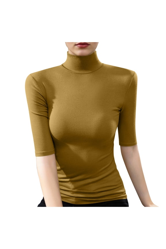 Women Tops, Women's Mock Turtle Neck Slim Fit Half Elbow 3/4 Short Sleeve T Shirts Tight Tops Basic Tee