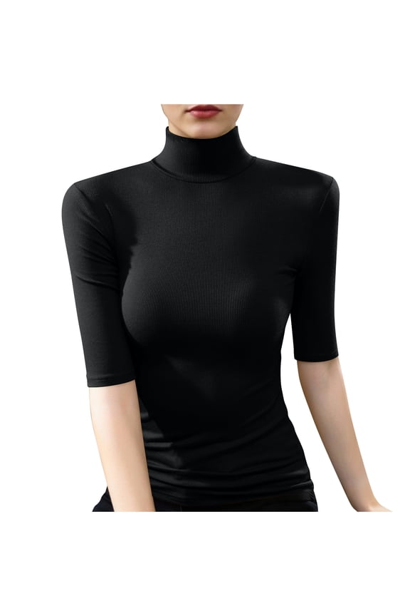 Women Tops, Women's Mock Turtle Neck Slim Fit Half Elbow 3/4 Short Sleeve T Shirts Tight Tops Basic Tee
