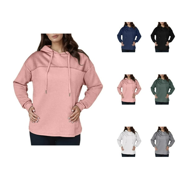 Women Tops Women's Solid Sweatshirt Women's Casual Hooded Long Sleeve Knit Color Block Sweatshirt