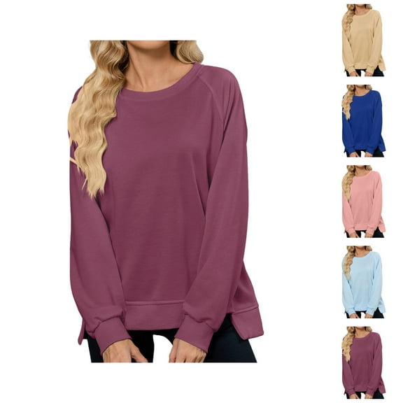 Women Tops Women's Solid Sweatshirt Women's Hoodless Sweatshirt For Everyday Casual Wear Long Sleeve Crew Neck Design For All Seasons And Easy Care