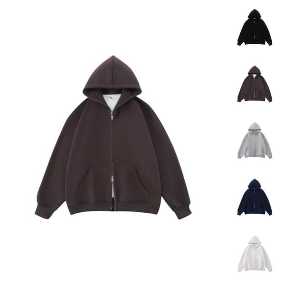 Women Tops Women's Solid Sweatshirt Women's Zip Up Hoodie Lined Sweatshirt Casual Pullover Jacket With Double Zipper For Outdoor Travel Campus