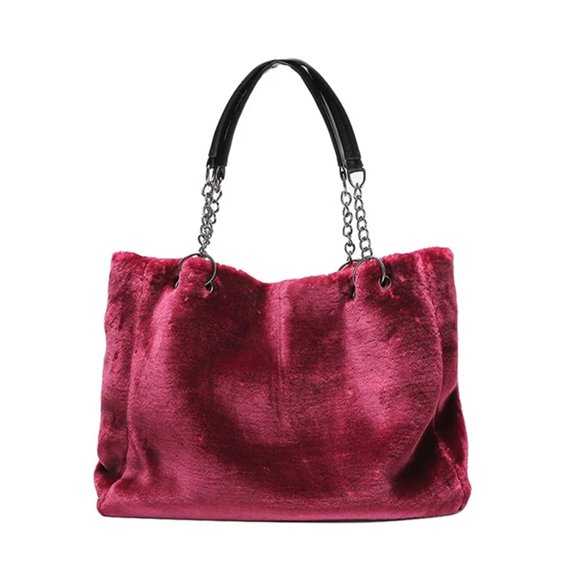 Women Tote Bag Fluffy Handbags Winter Women Plush Shoulder Bag Large Capacity Shopping Shoulder Bag Furry Clutch Handbag