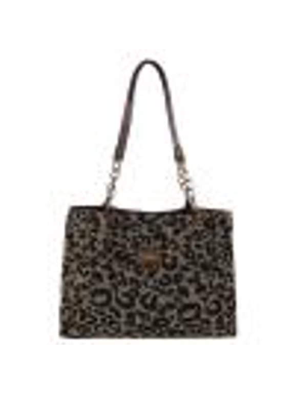 Women Tote Bag Leopard Print Canvas Shoulder Bag With Zipper For Work Decor Bag (Black)