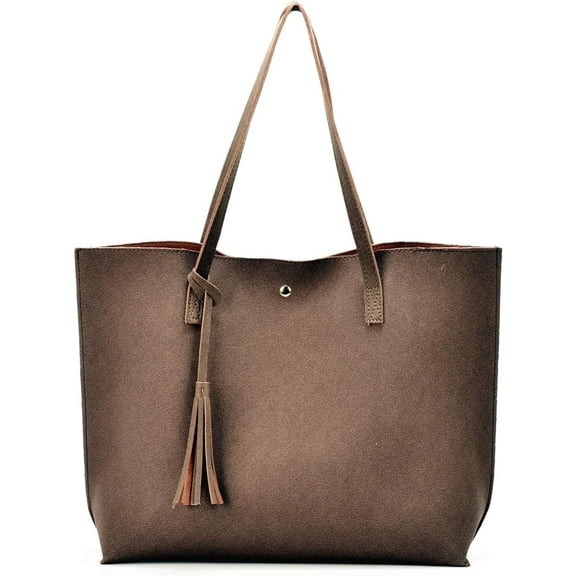 Women Tote Bags Top Handle Satchel Handbags PU Faux Leather Tote Bag with Tassel Shoulder Purse- Coffee