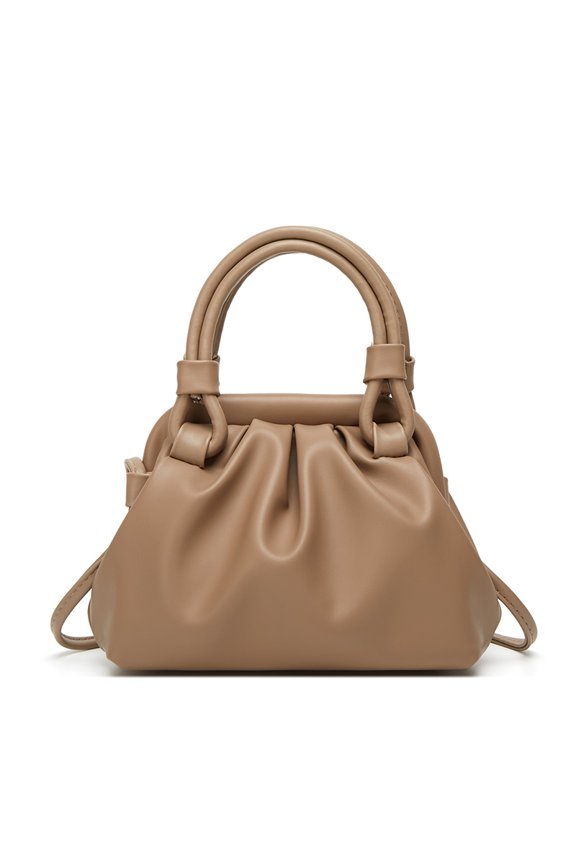 Women Tote Handbag, Fashionable and versatile pleated design small bag, with Snap Button, Black/white/mud/brown