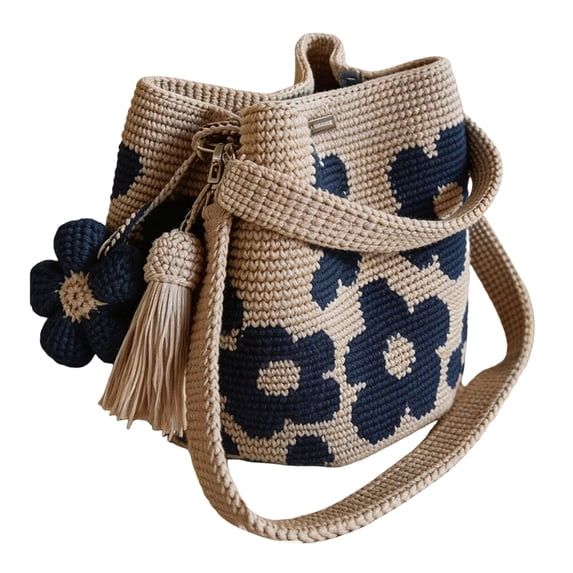 Women Tote Handmade Crochet Flower Tote Knit Floral Purse Bag Boho Beach Handbags Crossbody Shoulder Bag for Vacation