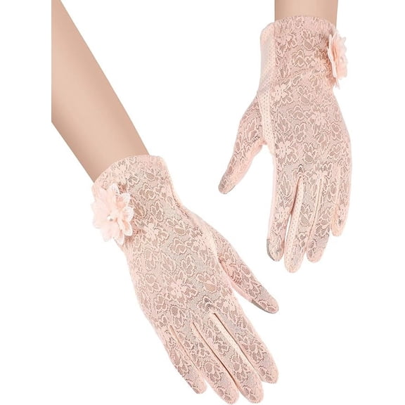 Women Touch Screen Lace Gloves, Short Floral Tea Party Gloves, Bridal Wedding Opera Prom Cosplay Gloves