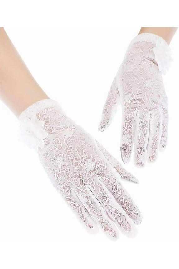 Women Touch Screen Lace Gloves, Short Floral Tea Party Gloves, Bridal Wedding Opera Prom Cosplay Gloves