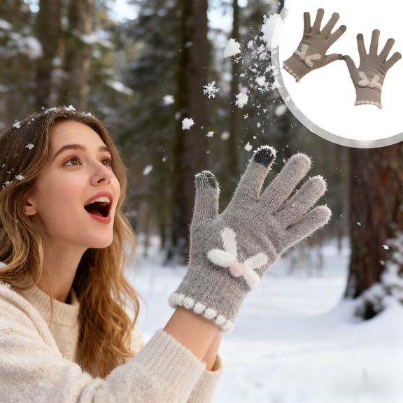 Women Touchscreen Knitted Gloves Winter Warm Acrylic Soft Stretch Thermal Cycling Driving Five Finger Gloves Comfortable Breathable Anti Pilling Practical Accessory