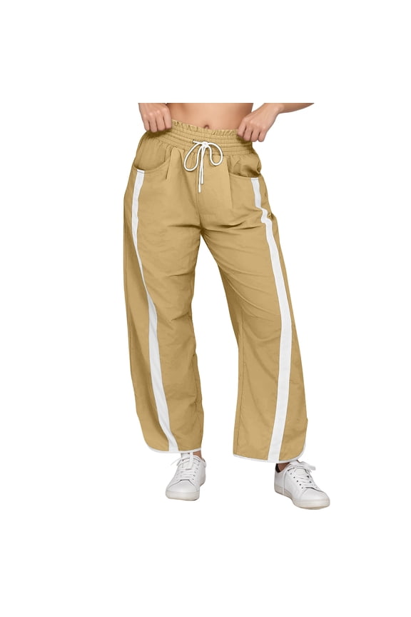 Women Track Pants Casual Drawstring Waist Lightweight Baggy Color Workout Leg Pants with Pockets Yellow S