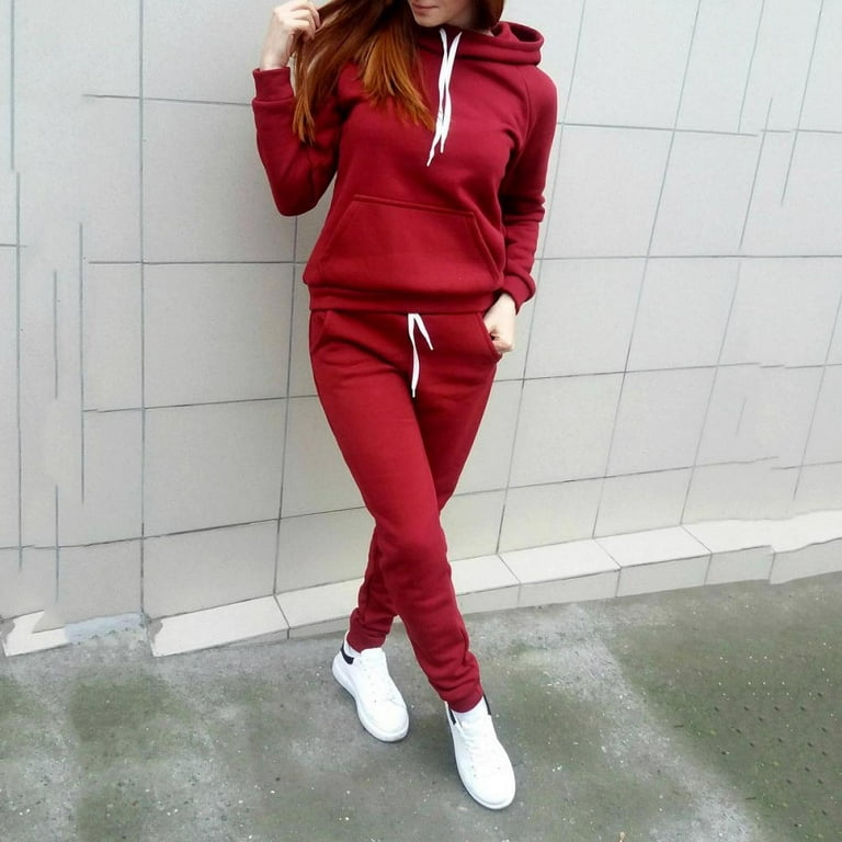 Women Tracksuit Jogging Top Bottom Sport Sweat Suit Trousers Hoodie Coat Pant Autumn and Winter Women's Casual Sports Wind Solid Color Fleece Side
