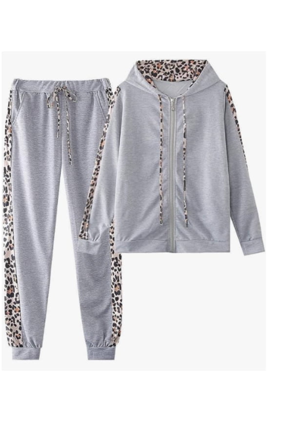Women Tracksuit Sets Leopard Print Outfits Hoodie Sweatshirt and Jogging Pants Sweatsuits