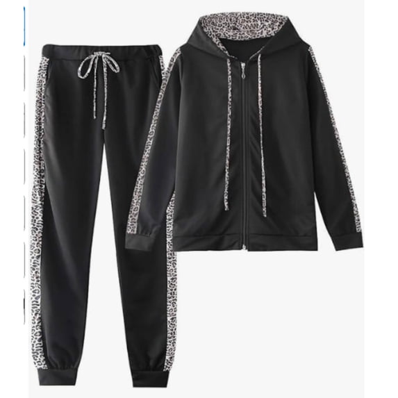 Women Tracksuit Sets Leopard Print Outfits Hoodie Sweatshirt and Jogging Pants Sweatsuits