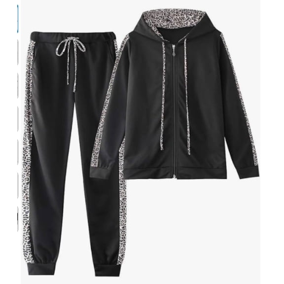 Women Tracksuit Sets Leopard Print Outfits Hoodie Sweatshirt and Jogging Pants Sweatsuits