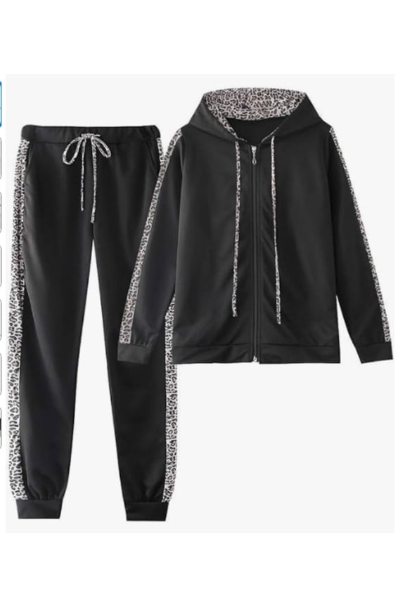 Women Tracksuit Sets Leopard Print Outfits Hoodie Sweatshirt and Jogging Pants Sweatsuits