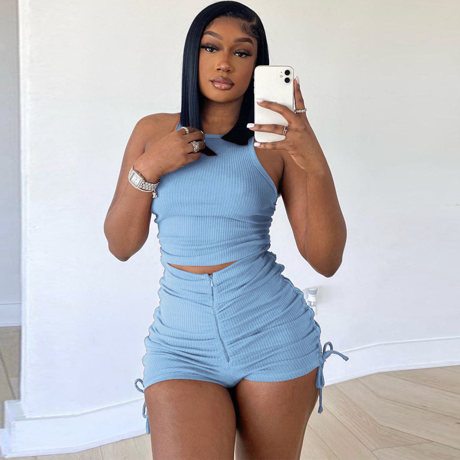 Women Tracksuit Sweatsuit Pajamas Sets Casual Two Piece Outfits Sleeveless  Cami Tank Tops Shorts Loungewear Plus Size 2 Piece Sets Grey M - Walmart.com