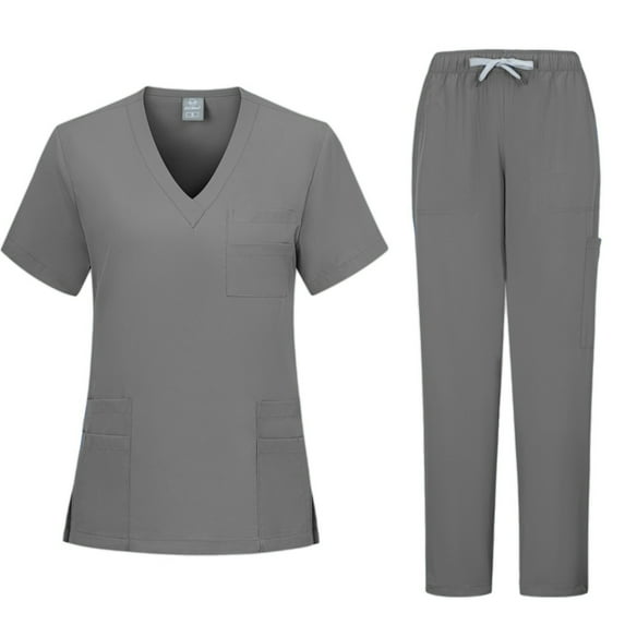 Women Tracksuits 2 Piece Set New Women's Hand Wash Gowns Short Sleeve Nurse's Workwear Separate Set Tracksuit Sets for Women 2 Piece B-12 Gray XL
