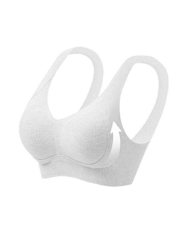 Women Training Bras Women's Seamless Comfortable Bra Wide Strap V-Neck Padded Soft Cup Wireless Everyday Bralette White 3XL