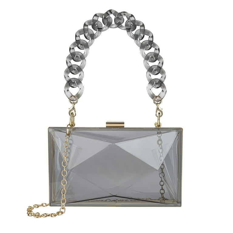 Women Clear Purse, Acrylic Box Evening Clutch Bag, Transparent Rhombus Lady Party Wedding Crossbody Shoulder Handbag