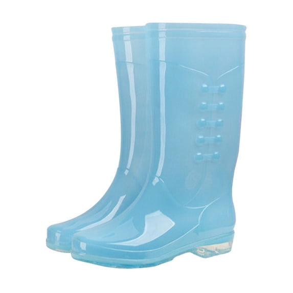 Women Transparent Glossy Tall Mid Calf Rain Boots Side Embossed Dot Decor Slip On Non Slip Waterproof PVC Wellies for Daily Rainy Wear Blue 39