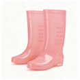 thumbnail image 1 of Women Transparent Glossy Tall Mid Calf Rain Boots Side Embossed Dot Decor Slip On Non Slip Waterproof PVC Wellies for Daily Rainy Wear Pink 40, 1 of 9