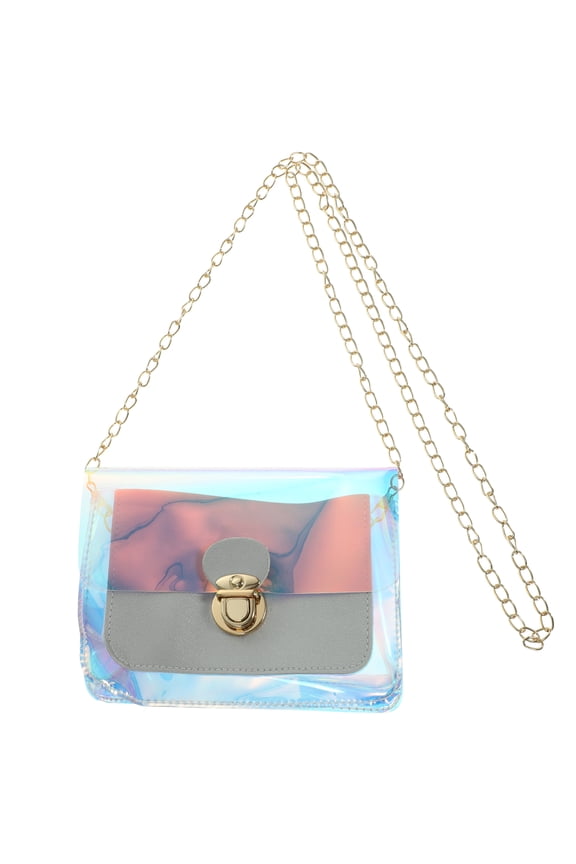 Women Transparent Handbag Colorful Chain Bags Rainbow Purses Clear Bag (Blue)